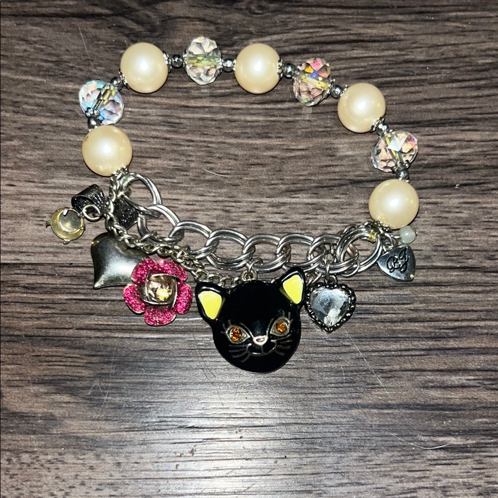 Vintage Betsey Johnson Black Cat Charm Bracelet